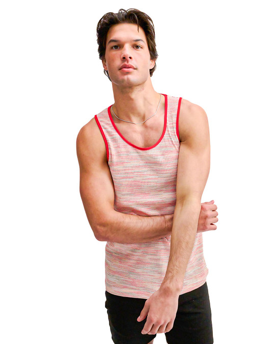 ST33LE Space Dye Textured Stretch Mesh Tank Poppy ST-11142 | Front View | Mens Tank Tops | Topdrawers Clothing for Men