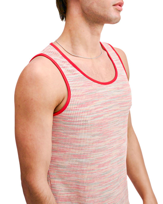 ST33LE Space Dye Textured Stretch Mesh Tank Poppy ST-11142 | Side View | Mens Tank Tops | Topdrawers Clothing for Men