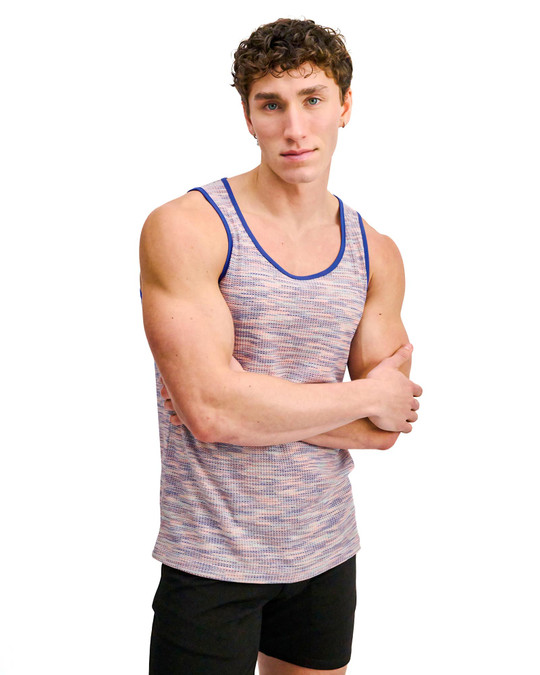 ST33LE Space Dye Textured Stretch Mesh Tank Purple ST-11142 | Front View | Mens Tank Tops | Topdrawers Clothing for Men