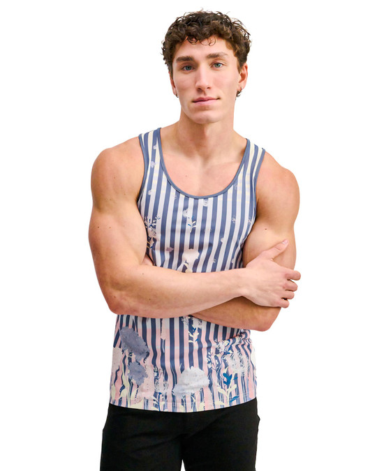 ST33LE Stretch Mesh Tank Slate Blush Stripes ST-11149 | Front View | Mens Tank Tops | Topdrawers Clothing for Men
