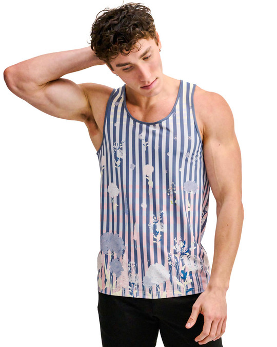 ST33LE Stretch Mesh Tank Slate Blush Stripes ST-11149 | Front View | Mens Tank Tops | Topdrawers Clothing for Men
