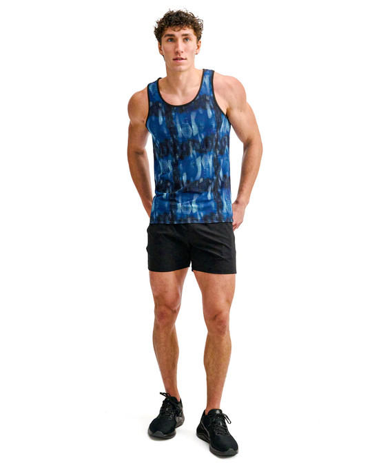 ST33LE Stretch Mesh Performance Tank Blue Navy Abstract ST-296 | Front View | Mens Tank Tops | Topdrawers Clothing for Men