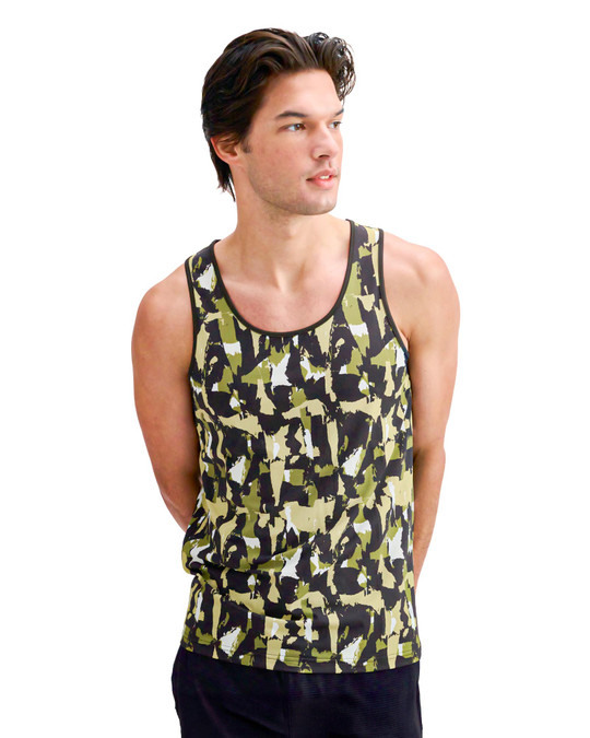 ST33LE Stretch Mesh Performance Tank Aloe Black Abstract ST-299 | Side View | Mens Tank Tops | Topdrawers Clothing for Men