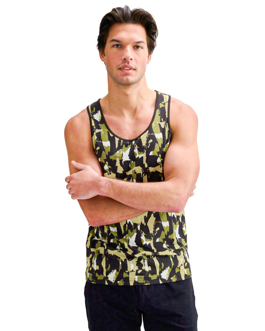 ST33LE Stretch Mesh Performance Tank Aloe Black Abstract ST-299 | Front View | Mens Tank Tops | Topdrawers Clothing for Men