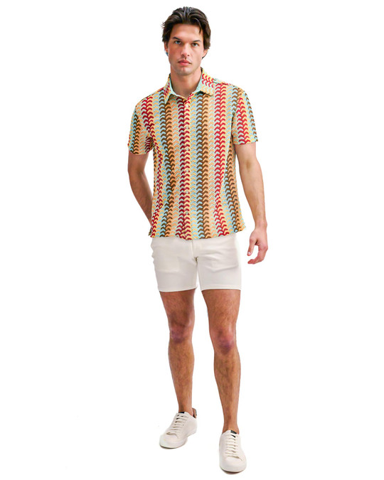 ST33LE Vertical Arrow Stripe Short Sleeve Shirt Mirage Yolk ST-24072 | Front View | Mens Short Sleeve Shirts | Topdrawers Clothing for Men