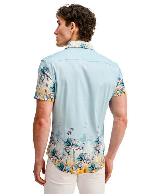 ST33LE Stretch Jersey Knit Short Sleeve Shirt Teal Ocean Floral ST-9352 | Rear View | Mens Short Sleeve Shirts | Topdrawers Clothing for Men
