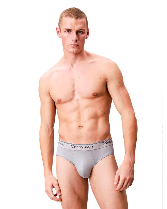 Calvin Klein 3-Pack Microfiber Stretch Hip Brief Gulf Blue Light Cast Peach Bliss NB4408G-3ZW | Front View | Mens Briefs | Topdrawers Underwear for Men