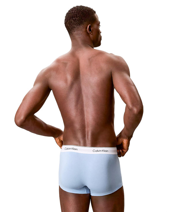 Calvin Klein 3-Pack Icon Cotton Stretch Low Rise Trunk Brilliant Pink Gulf Blue Grey Heather NB4389G-TKM | Rear View | Mens Boxer Briefs | Topdrawers Underwear for Men