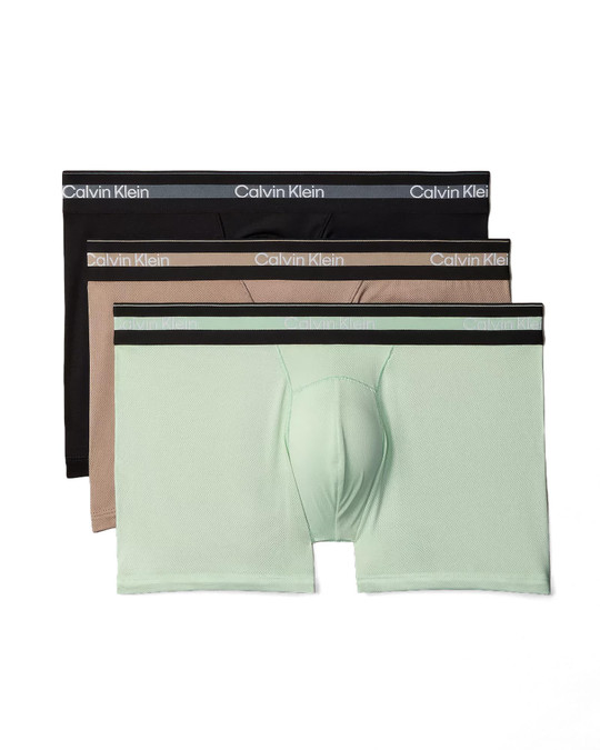 Calvin Klein 3-Pack Icon Active Mesh Trunk Black Fungi Seafoam Wave NB4536G-U2G | Closeup View | Mens Boxer Briefs | Topdrawers Underwear for Men