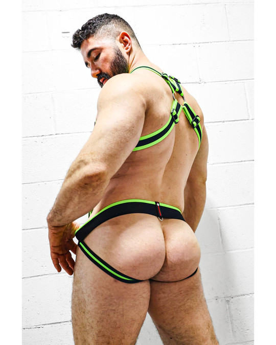 Breedwell After Dark Body Harness Neon Green 2601-BDHARNESS | Rear View | Mens Fetish Elastic Harnesses | Topdrawers Underwear for Men