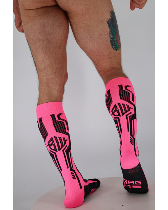 Breedwell Cyber Socks Neon Pink 2604-SOCK | Rear View | Mens Long Socks | Topdrawers Apparel for Men