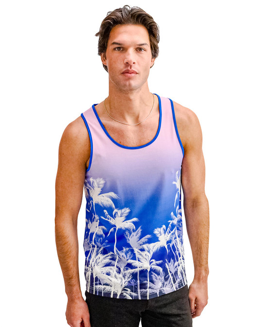 ST33LE Stretch Mesh Tank Purple Pink Palms ST-11145 | Front View | Mens Tank Tops | Topdrawers Clothing for Men
