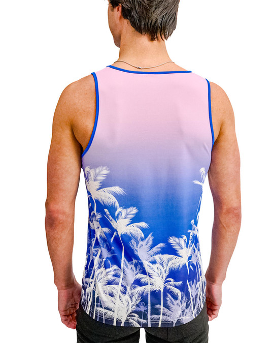 ST33LE Stretch Mesh Tank Purple Pink Palms ST-11145 | Rear View | Mens Tank Tops | Topdrawers Clothing for Men