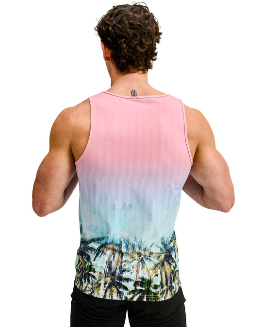 ST33LE Stretch Mesh Tank Blush Aqua Palms ST-11148 | Rear View | Mens Tank Tops | Topdrawers Clothing for Men