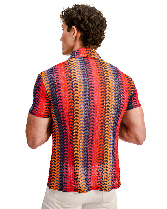 ST33LE Vertical Arrow Stripe Short Sleeve Shirt Navy Red ST-24072 | Rear View | Mens Short Sleeve Shirts | Topdrawers Clothing for Men