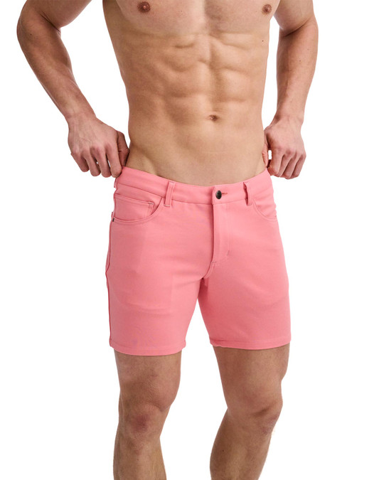 ST33LE Stretch Knit Jeans Shorts Crepe Pink ST-1932 | Front View | Mens Shorts | Topdrawers Clothing for Men