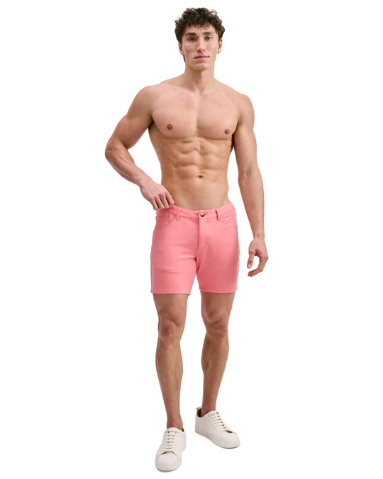 ST33LE Stretch Knit Jeans Shorts Crepe Pink ST-1932 | Front View | Mens Shorts | Topdrawers Clothing for Men