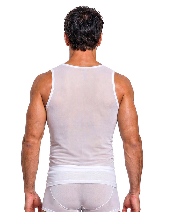 Spicy & Shiny Mesh Tank White ZJ01 | Rear View | Mens Tank Tops | Topdrawers Clothing for Men