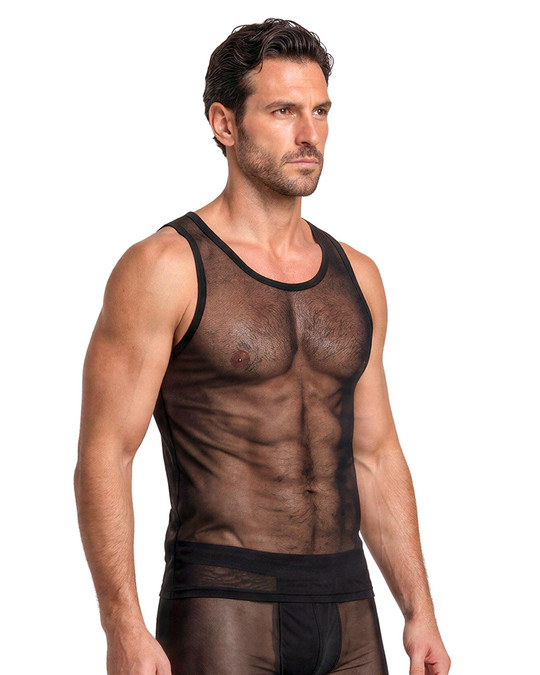 Spicy & Shiny Mesh Tank Black ZJ01 | Side View | Mens Tank Tops | Topdrawers Clothing for Men