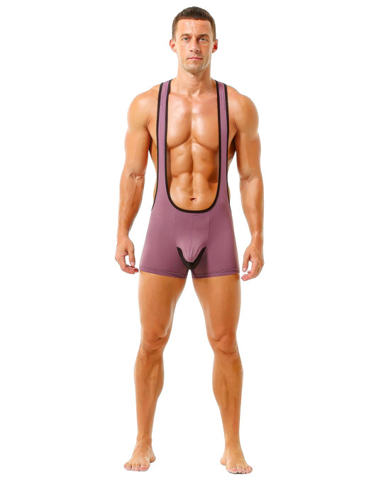 Spicy & Shiny Body Singlet Dusty Purple SL12 | Front View | Mens Wrestling Singlets | Topdrawers Underwear for Men