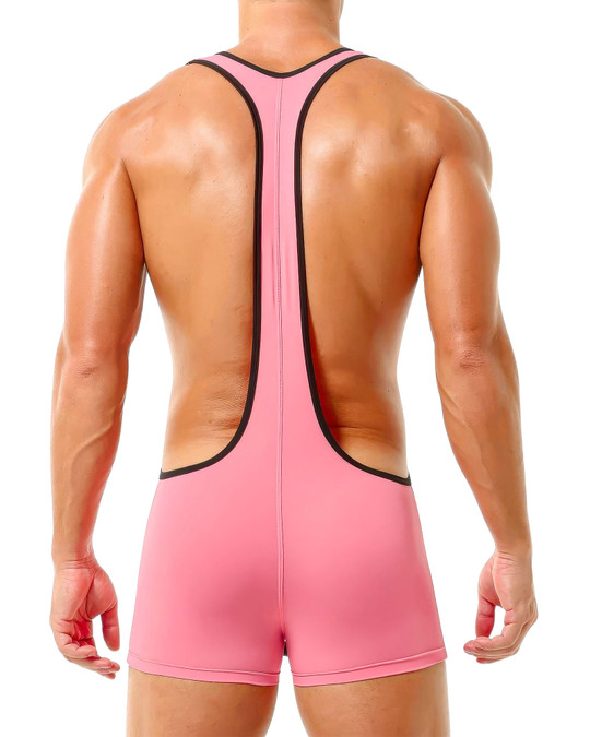 Spicy & Shiny Body Singlet Pink SL12 | Rear View | Mens Wrestling Singlets | Topdrawers Underwear for Men