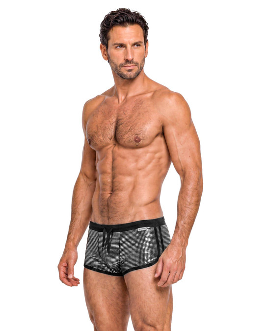Spicy & Shiny Sequin Sparkly Short Shorts Black ZS36 | Side View | Mens Athletic Shorts | Topdrawers Clothing for Men