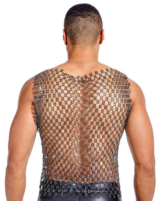 Spicy & Shiny Rhinestone Grid Open-Side Tank JS-007 | Rear View | Mens Tank Tops | Topdrawers Clothing for Men