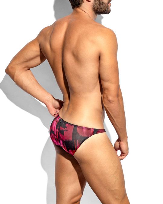 ES Collection Abstract Bikini Brief Garnet UN690 | Rear View | Mens Briefs | Topdrawers Underwear for Men