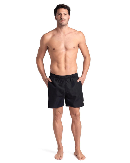 Arena Fundamentals Swim Short Black White 006443-511 | Front View | Mens Swim Shorts | Topdrawers Swimwear for Men