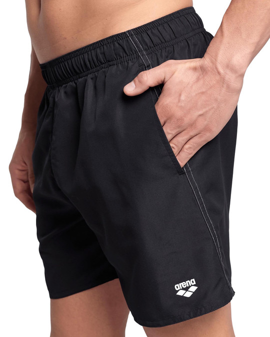 Arena Fundamentals Swim Short Black White 006443-511 | Front View | Mens Swim Shorts | Topdrawers Swimwear for Men
