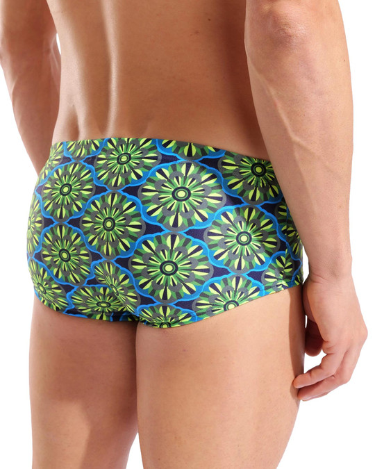 Arena Floral Low Waist Swim Short Green Multi 011669-600 | Rear View | Mens Swim Boxers | Topdrawers Swimwear for Men