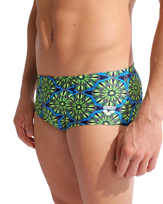 Arena Floral Low Waist Swim Short Green Multi 011669-600 | Front View | Mens Swim Boxers | Topdrawers Swimwear for Men