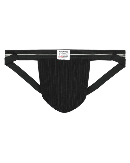GYM Jockstrap Old School Swim Run Jockstrap  1-Inch Waistband Black GYM011 | Front View | Mens Jockstraps | Topdrawers Underwear for Men