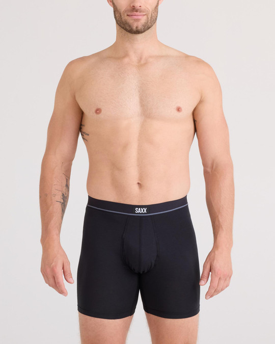 Saxx Essential Cotton Boxer Brief  Fly Black SXBB26F-BLK | Front View | Mens Boxer Briefs | Topdrawers Underwear for Men