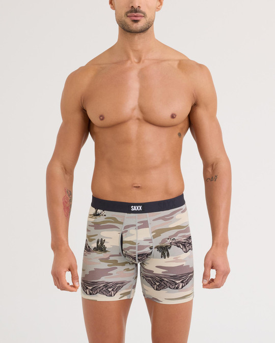 Saxx Vibe Xtra Boxer Brief Scenic Desert Neutral Grey SXVX24F-SDN | Front View | Mens Boxer Briefs | Topdrawers Underwear for Men