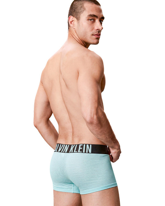 Calvin Klein 3-Pack Intense Power Microfiber Low Rise Trunk Black Goji Berry Aqua Blue NB3611G-6GM | Rear View | Mens Boxer Briefs | Topdrawers Underwear for Men