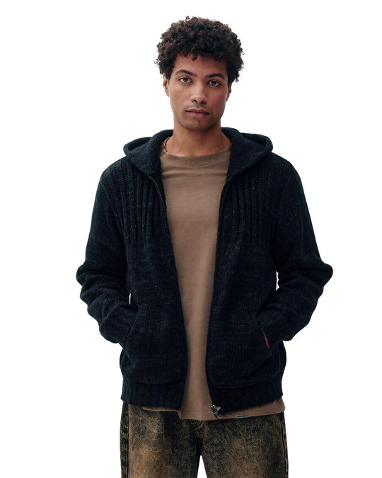 Kuwalla Tee Knitted Zip Hoodie Black KUL-KZH716-0326 | Front View | Mens Hoodies | Topdrawers Clothing for Men