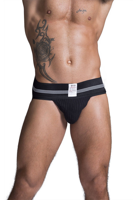 GYM Old School Jockstrap w/ 3" Waistband GYM004 - Black - Mens Jockstraps - Front View - Topdrawers Underwear for Men
