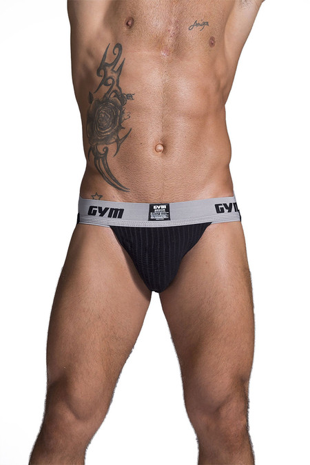 GYM Workout Jockstrap w/ 2" Waistband GYM002 - Black - Mens Jockstraps - Front View - Topdrawers Underwear for Men