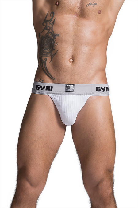 GYM Workout Jockstrap w/ 2" Waistband GYM002 - White - Mens Jockstraps - Front View - Topdrawers Underwear for Men