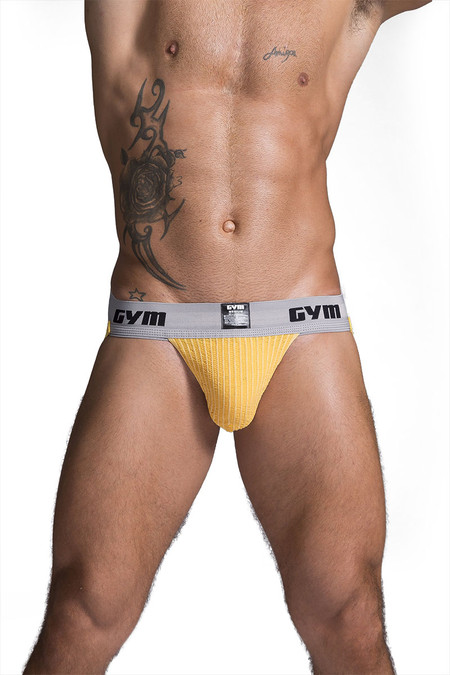 GYM Workout Jockstrap w/ 2" Waistband GYM002 - Yellow - Mens Jockstraps - Front View - Topdrawers Underwear for Men