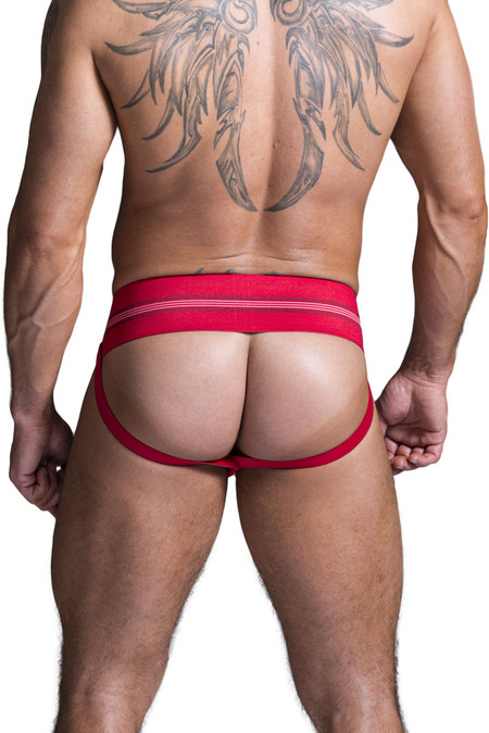 GYM Jockstrap Old School Jockstrap w/ 3" Waistband GYM004-RD - Red - Mens Athletic Supporters - Rear View - Topdrawers Underwear for Men