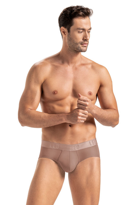 Leo Body Fresh Microfibre Brief | Brown 033318-857 - Mens Nude Skin Briefs - Front View - Topdrawers Underwear for Men