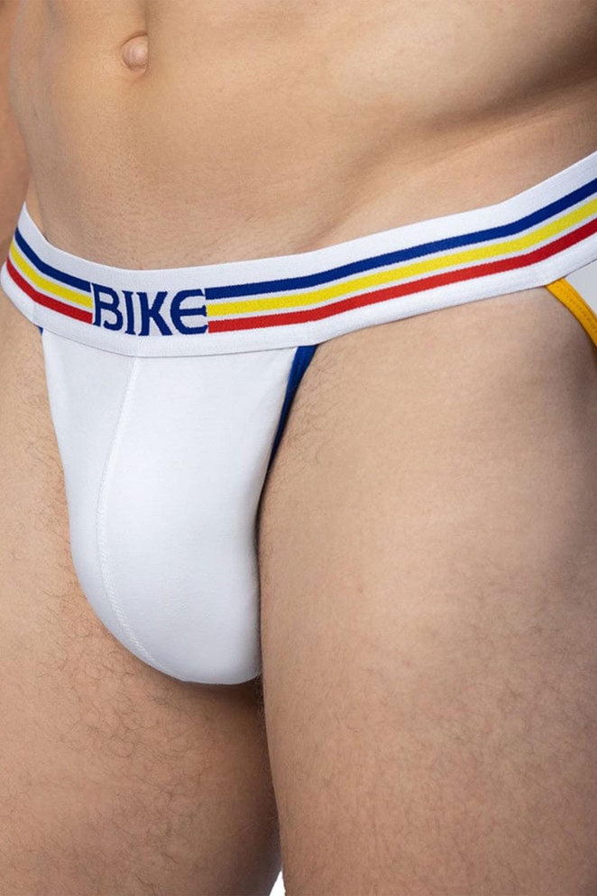 Bike Athletic Cotton Jock Brief | White | BAS312WHT  - Mens Jock Briefs - Side View - Topdrawers Underwear for Men
