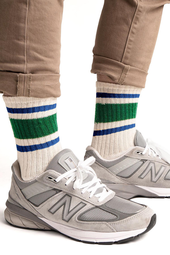 American Trench The Retro Stripe | Kelly Green/Royal | SCK-HM-RETRO  - Mens Socks - Front View - Topdrawers Underwear for Men
