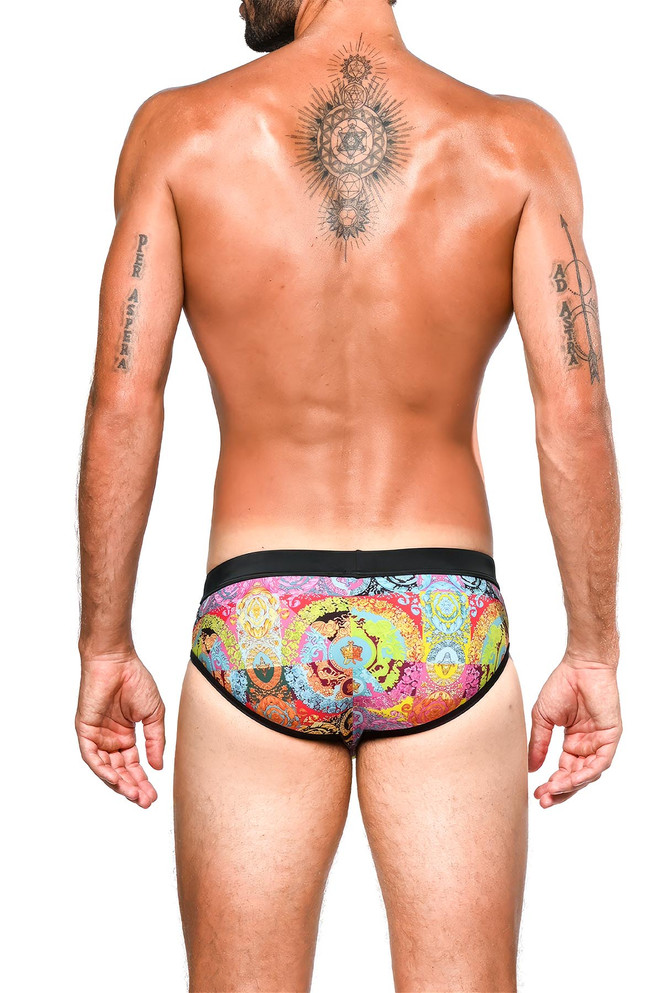 ST33LE Freestyle Swim Brief | Fuchsia/Turquoise Crowns | ST-8000-78  - Mens Swim Briefs - Rear View - Topdrawers Swimwear for Men
