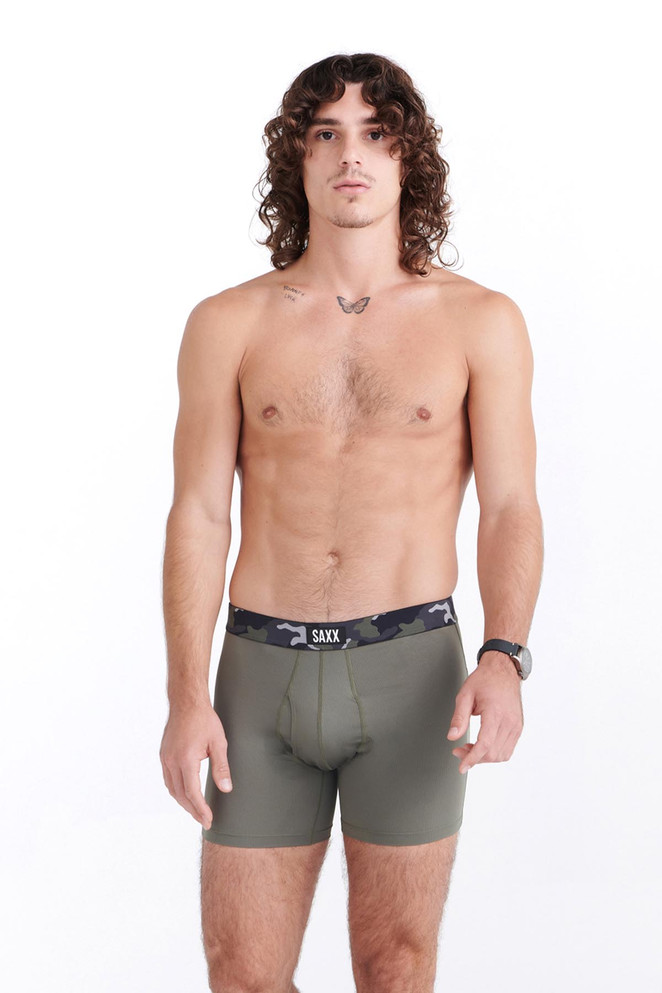 Saxx Sport Mesh Boxer Brief w/ Fly | Dusty Olive  | SXBB12F-DOC  - Mens Boxer Briefs - Front View - Topdrawers Underwear for Men
