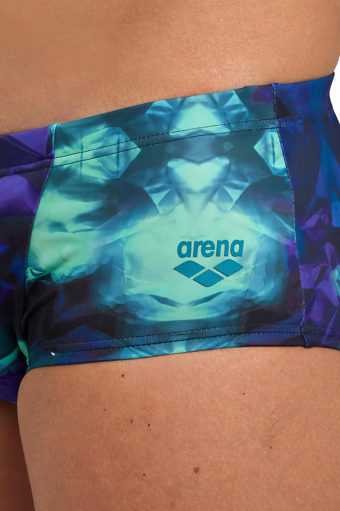 Arena Hero Camo Low Waist Swim Short | Green Lake Multi 6132 | Side View | Mens Swim Boxers | Topdrawers Swimwear for Men
