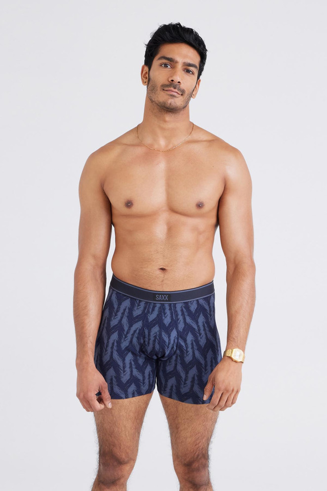 Saxx Daytripper Boxer Brief Fly Ikat Chevron Deep Navy SXBB11F | Front View | Mens Boxer Briefs | Topdrawers Underwear for Men