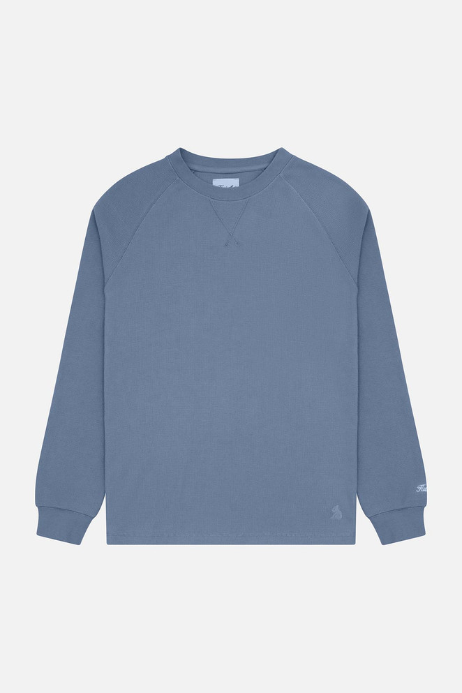 Kuwalla Tee Washed Waffle Crew | Blue KUL-TWC2718C | Front View | Mens Casual Tops | Topdrawers Clothing for Men